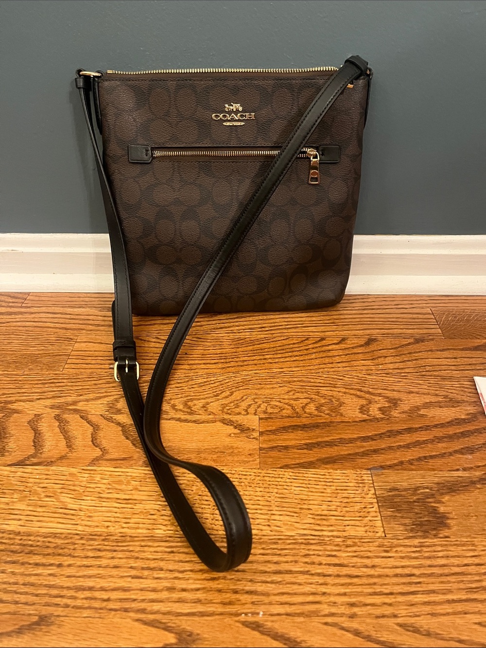 Coach Signature Rowan File Crossbody Bag C1554 Brown/Black Coated Canvas